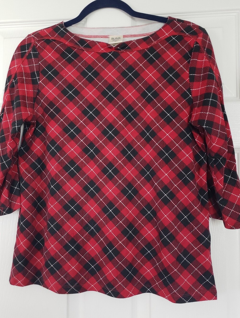 Blair Red and Black Plaid 3/4" Sleeve Top